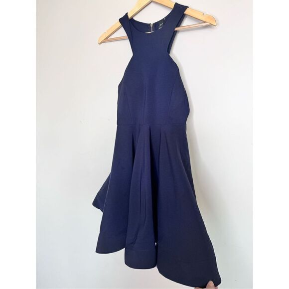 Windsor navy blue high neck flair style stater dress sz M - Picture 2 of 6
